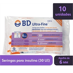 Seringa para Insulina BD Ultrafine 0,3mL (30UI) Agulha 6x0,25mm 31G - Pacote com 10 seringas